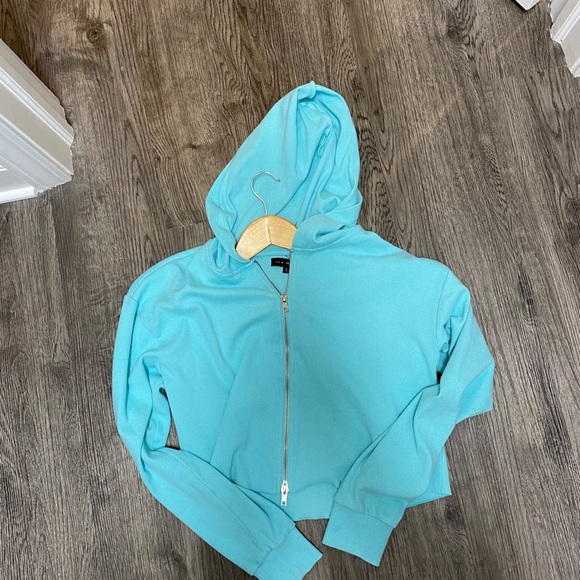turquoise cropped hoodie
